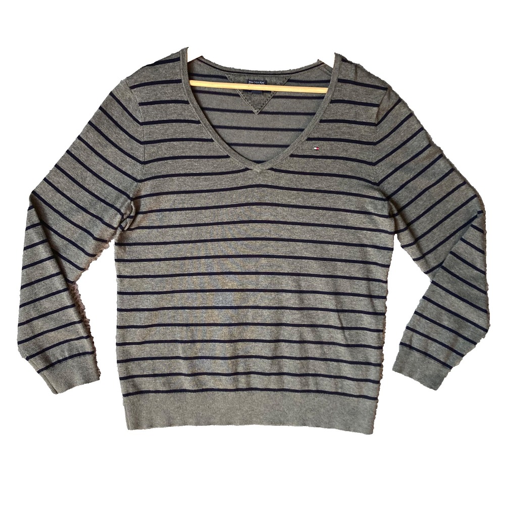 Tommy Hilfiger Pima Grandpa Sweater Mens L Grunge Preppy Stripe Striped RP $105